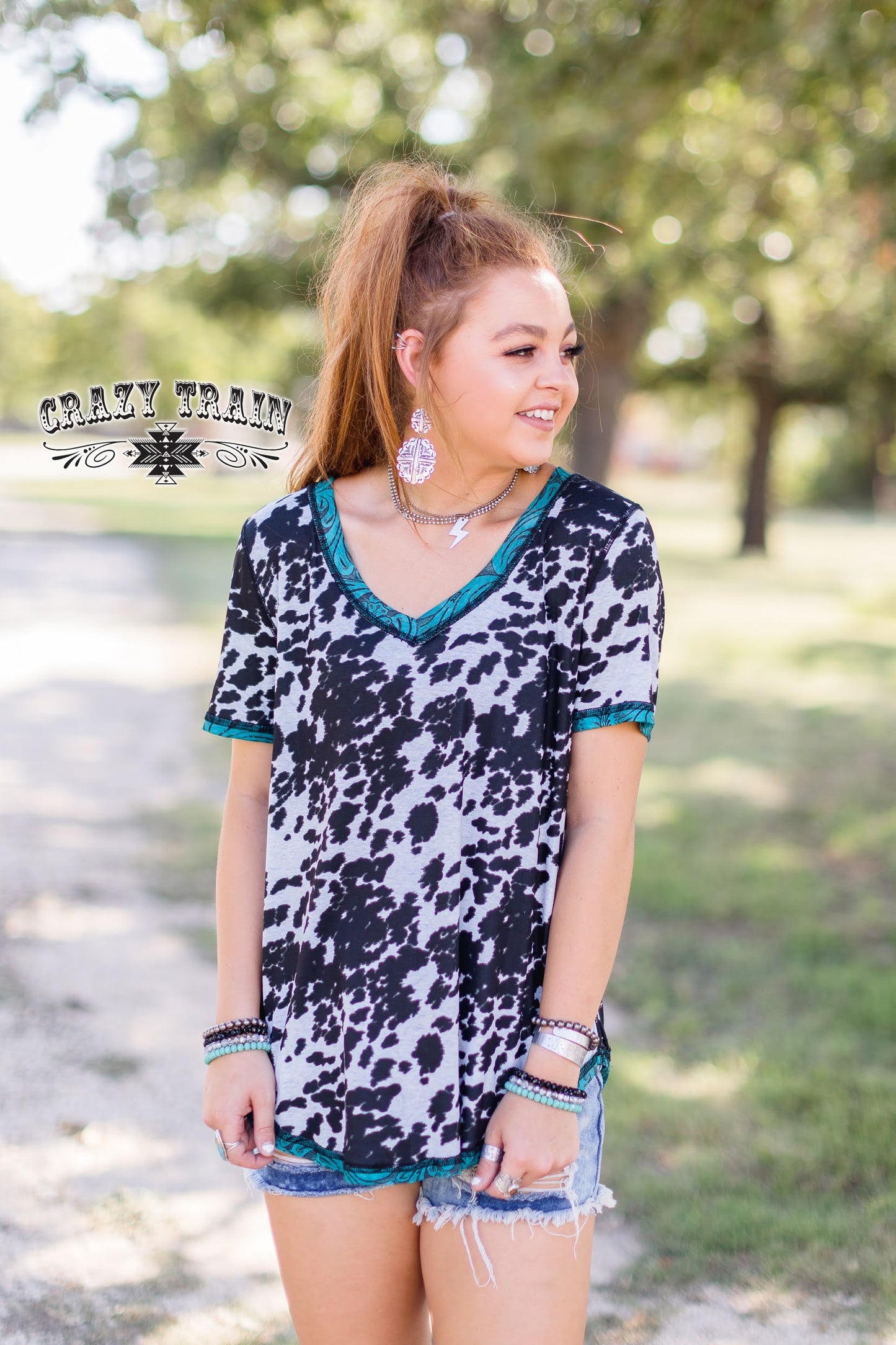 Small Howdy Honey Reversible Cowprint & Leather Tee