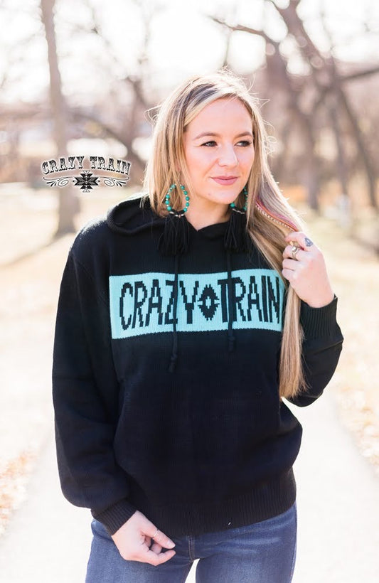 Small Collegiate Crazy Black Knit Logo Hoodie
