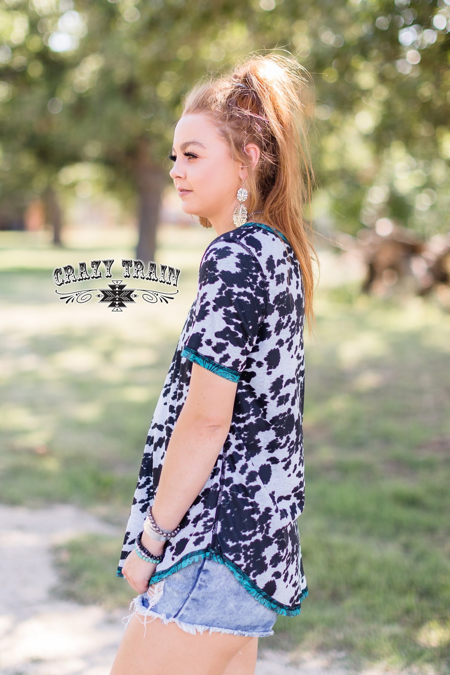 Small Howdy Honey Reversible Cowprint & Leather Tee