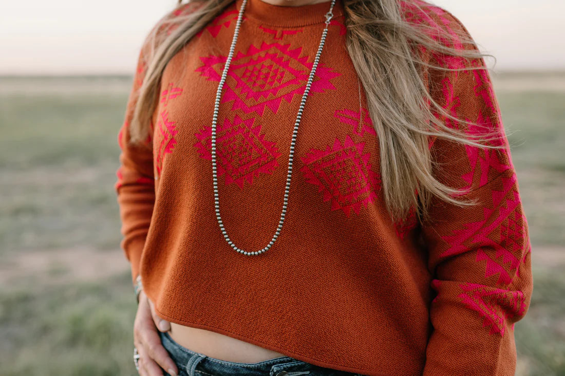 NOT MY FIRST RODEO Western Aztec Crop Knit Top