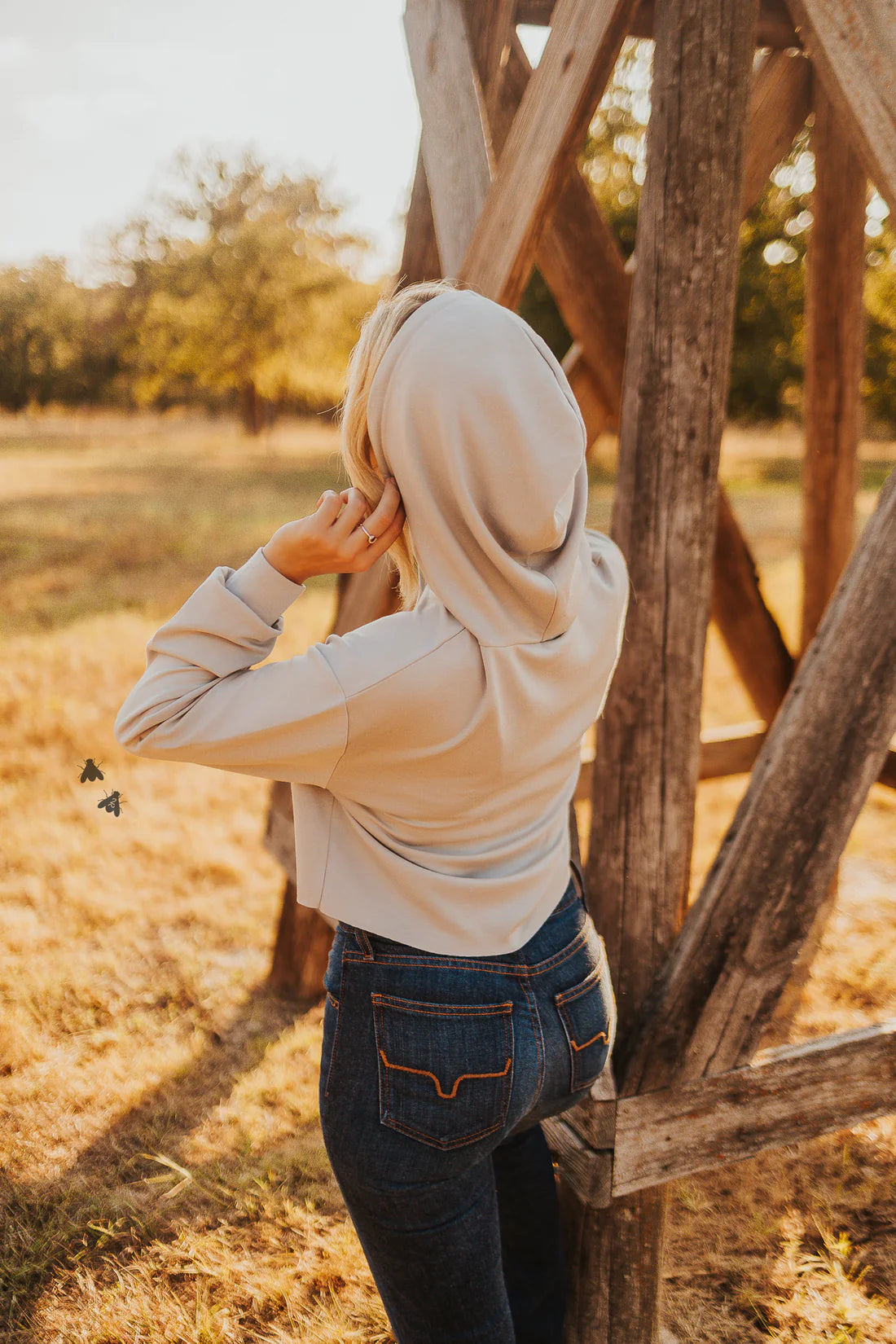 THE THUNDERBYRD Light Grey Western Crop Hoodie