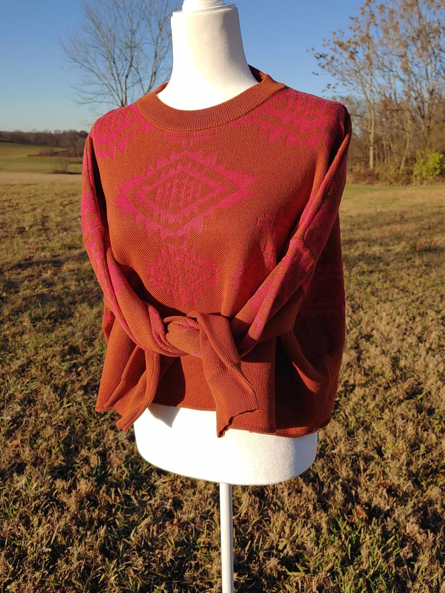 NOT MY FIRST RODEO Western Aztec Crop Knit Top