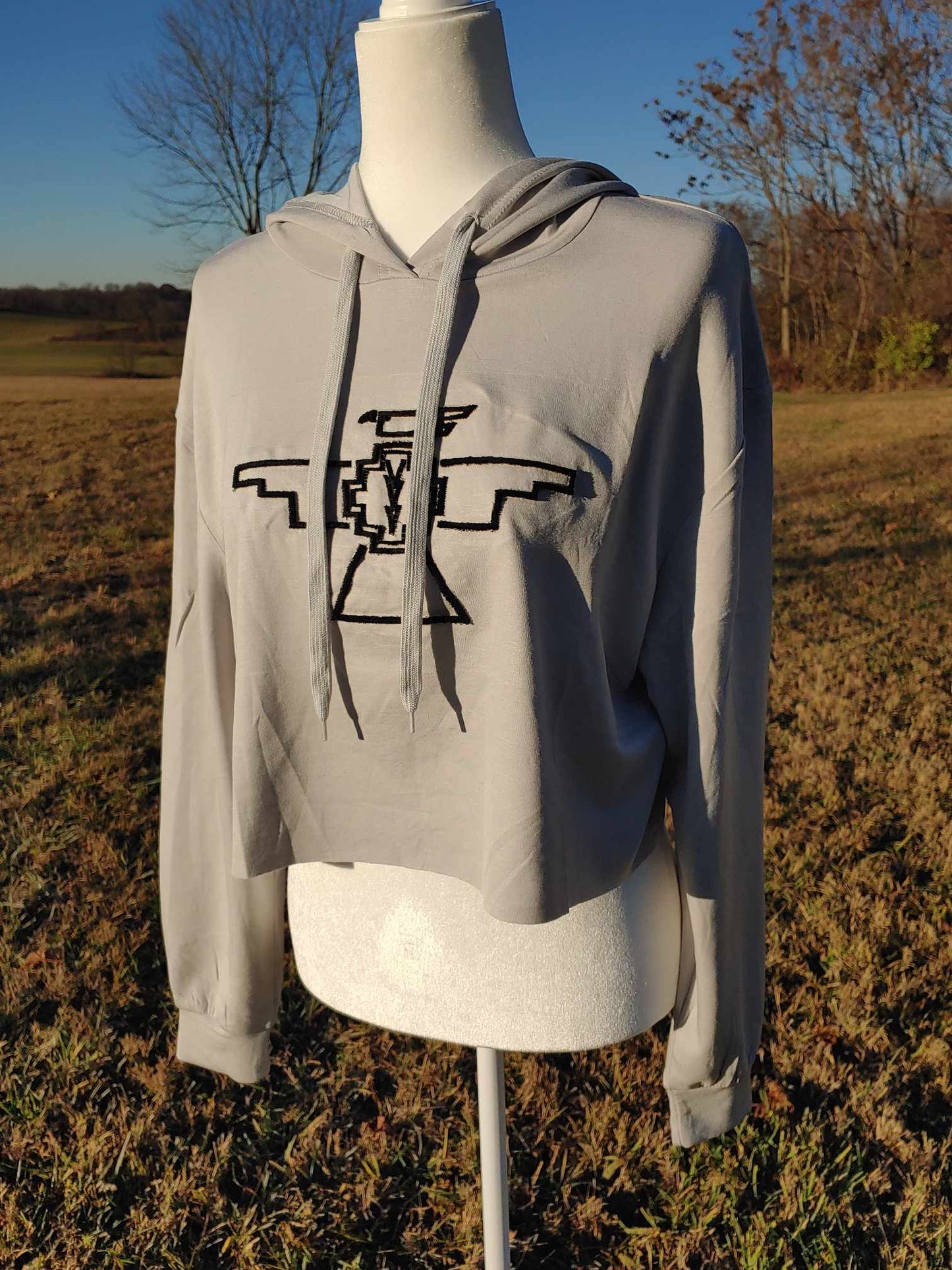 THE THUNDERBYRD Light Grey Western Crop Hoodie