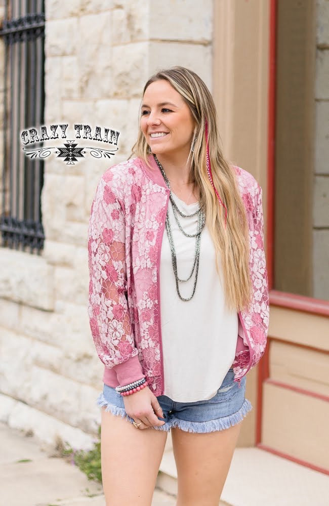 Small, Medium & Large Mauve Pink Lace Floral Barcelona Bomber