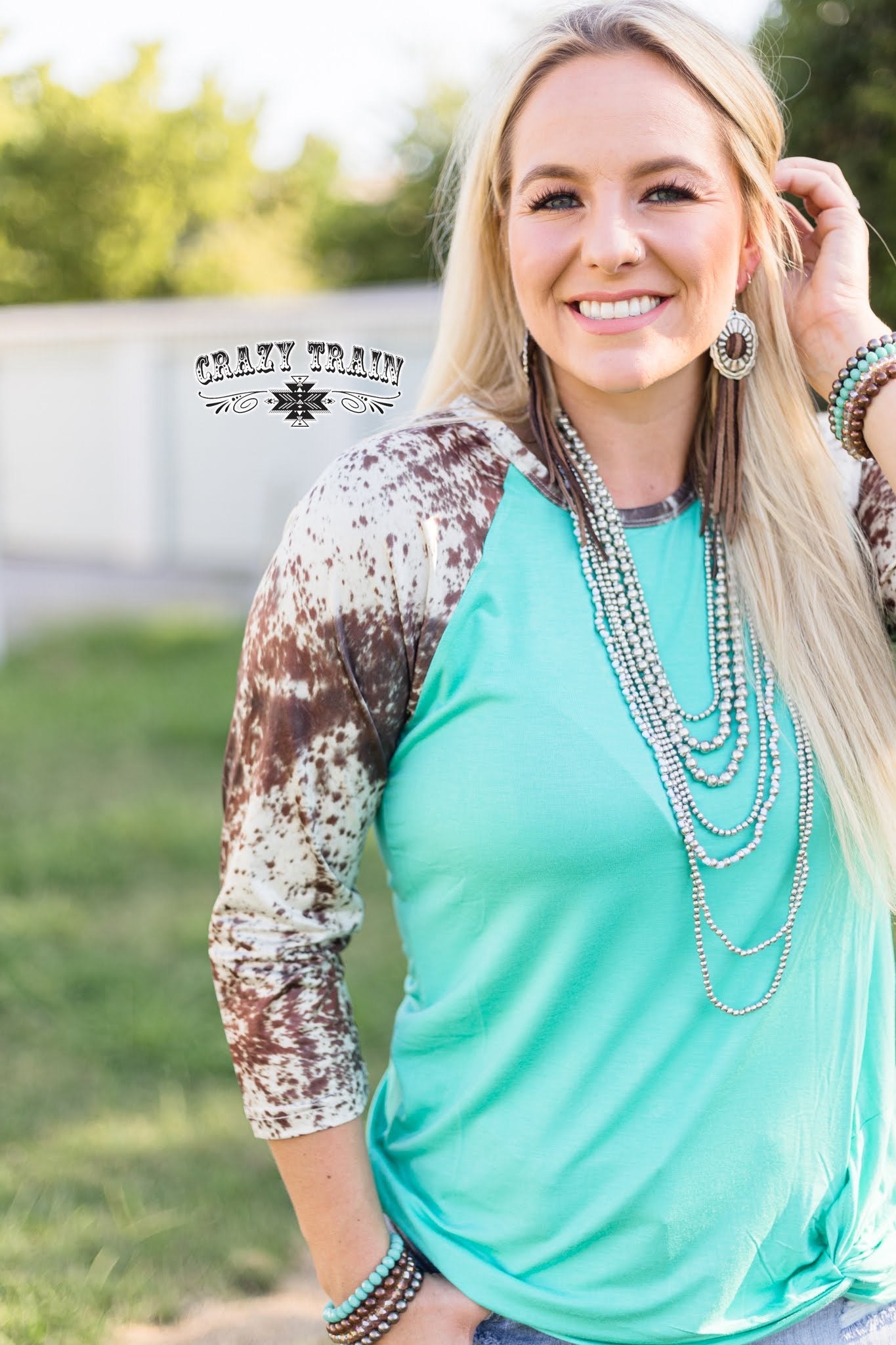 Medium Cow Puncher Cowhide Print Long Sleeve Tee