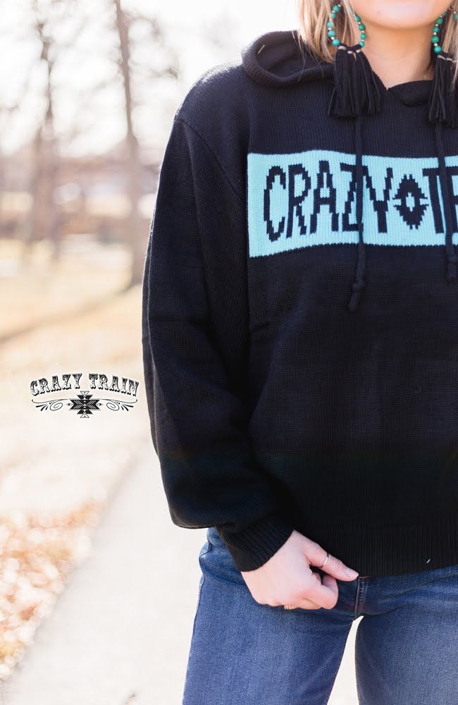 Small Collegiate Crazy Black Knit Logo Hoodie