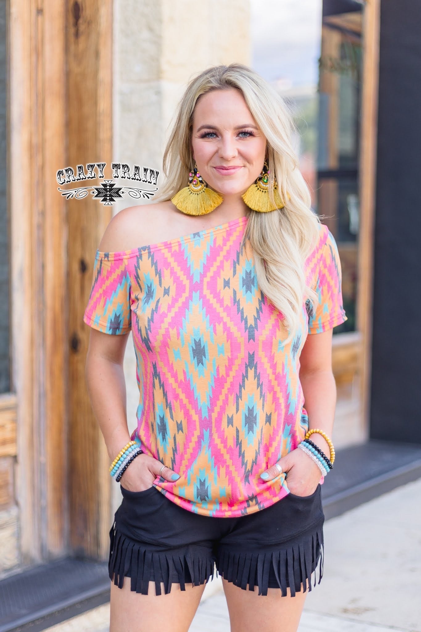 Small Off the Shoulder Aztec Tee