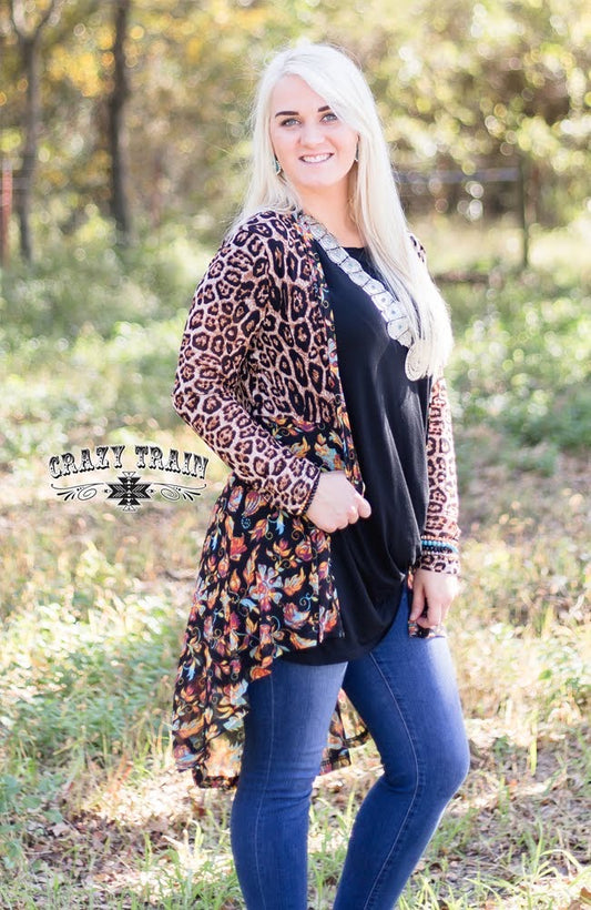 Small Pasadena Paisley Cheetah Floral Sheer Kimono
