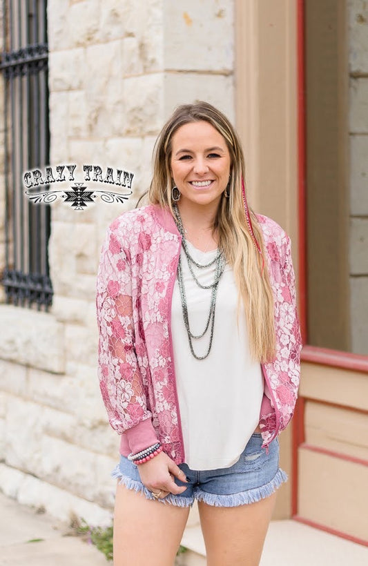 Small, Medium & Large Mauve Pink Lace Floral Barcelona Bomber