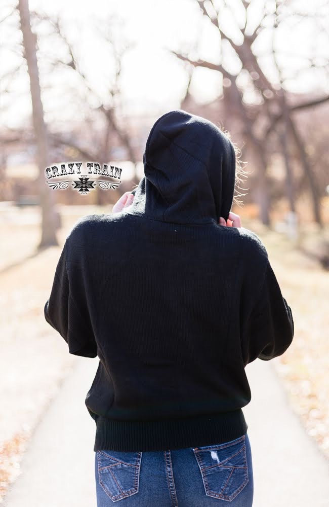 Small Collegiate Crazy Black Knit Logo Hoodie