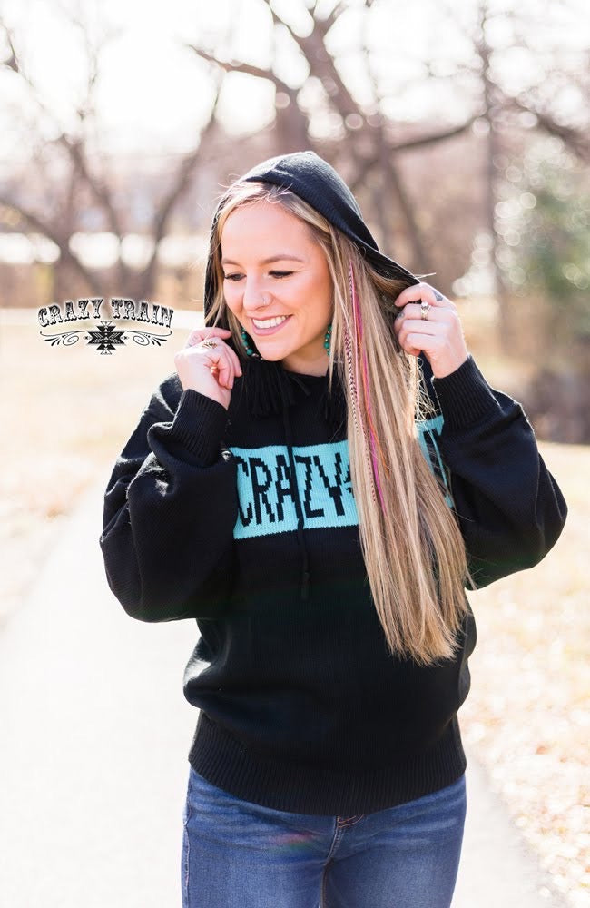 Small Collegiate Crazy Black Knit Logo Hoodie
