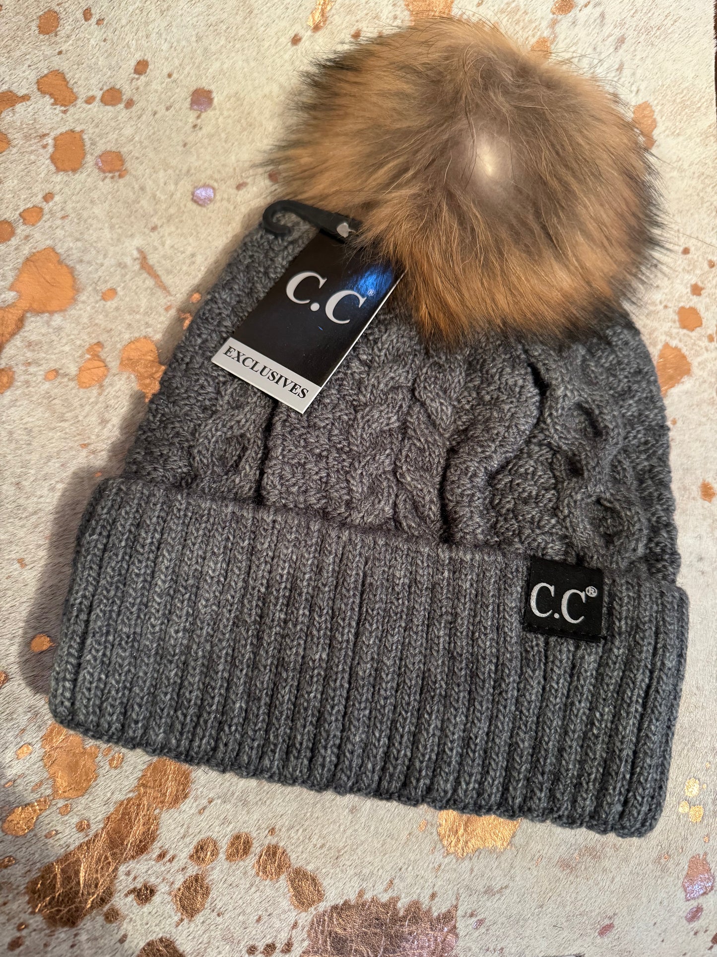 CC Custom Beanie- Exclusive Black Label Ribbed Cuff Fur Pom