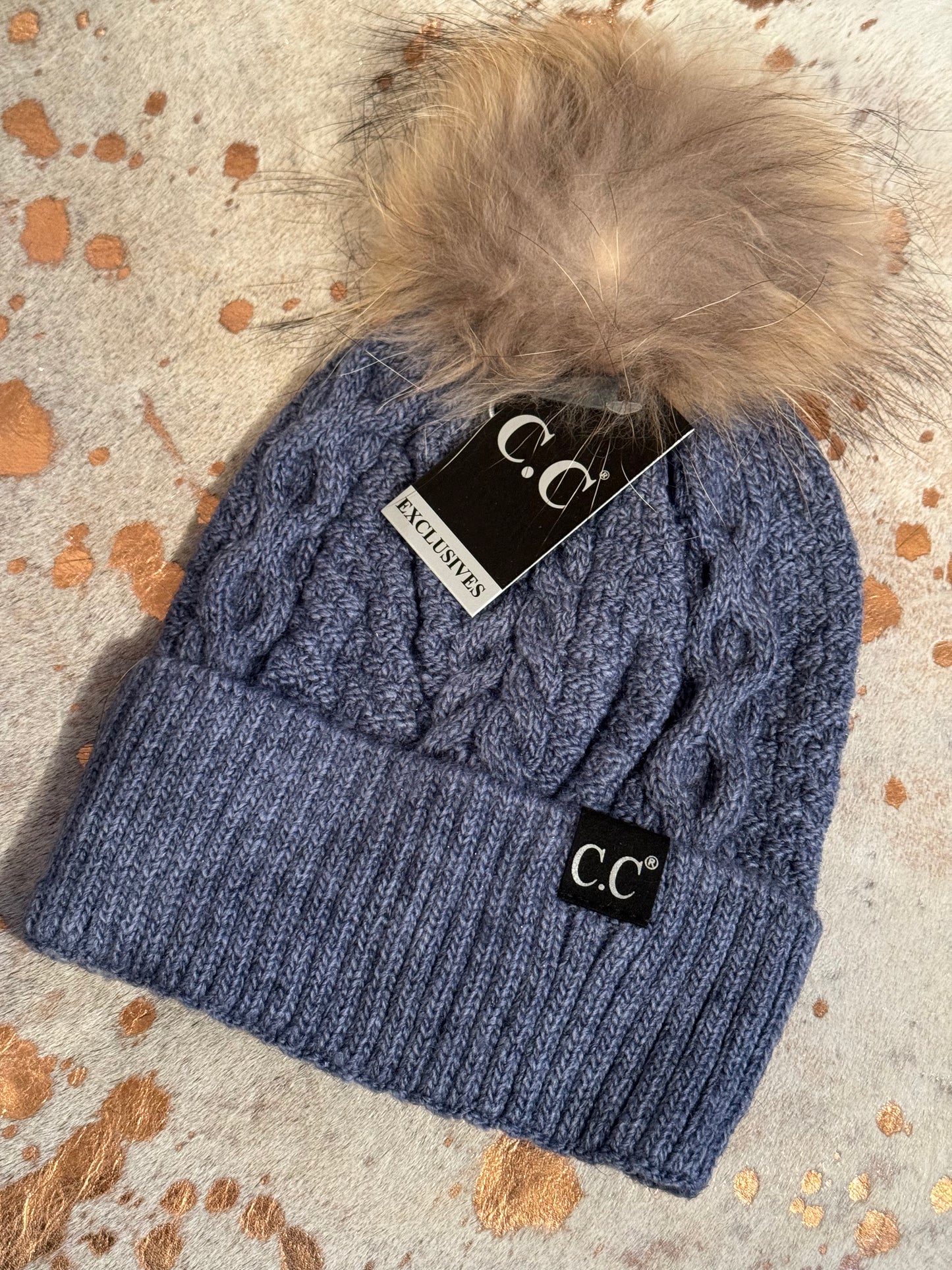 CC Custom Beanie- Exclusive Black Label Ribbed Cuff Fur Pom