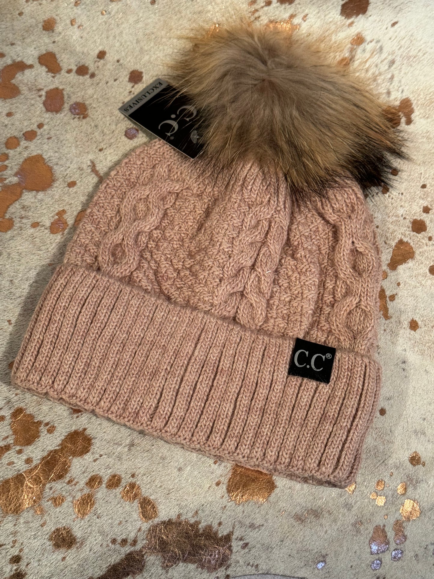 CC Custom Beanie- Exclusive Black Label Ribbed Cuff Fur Pom