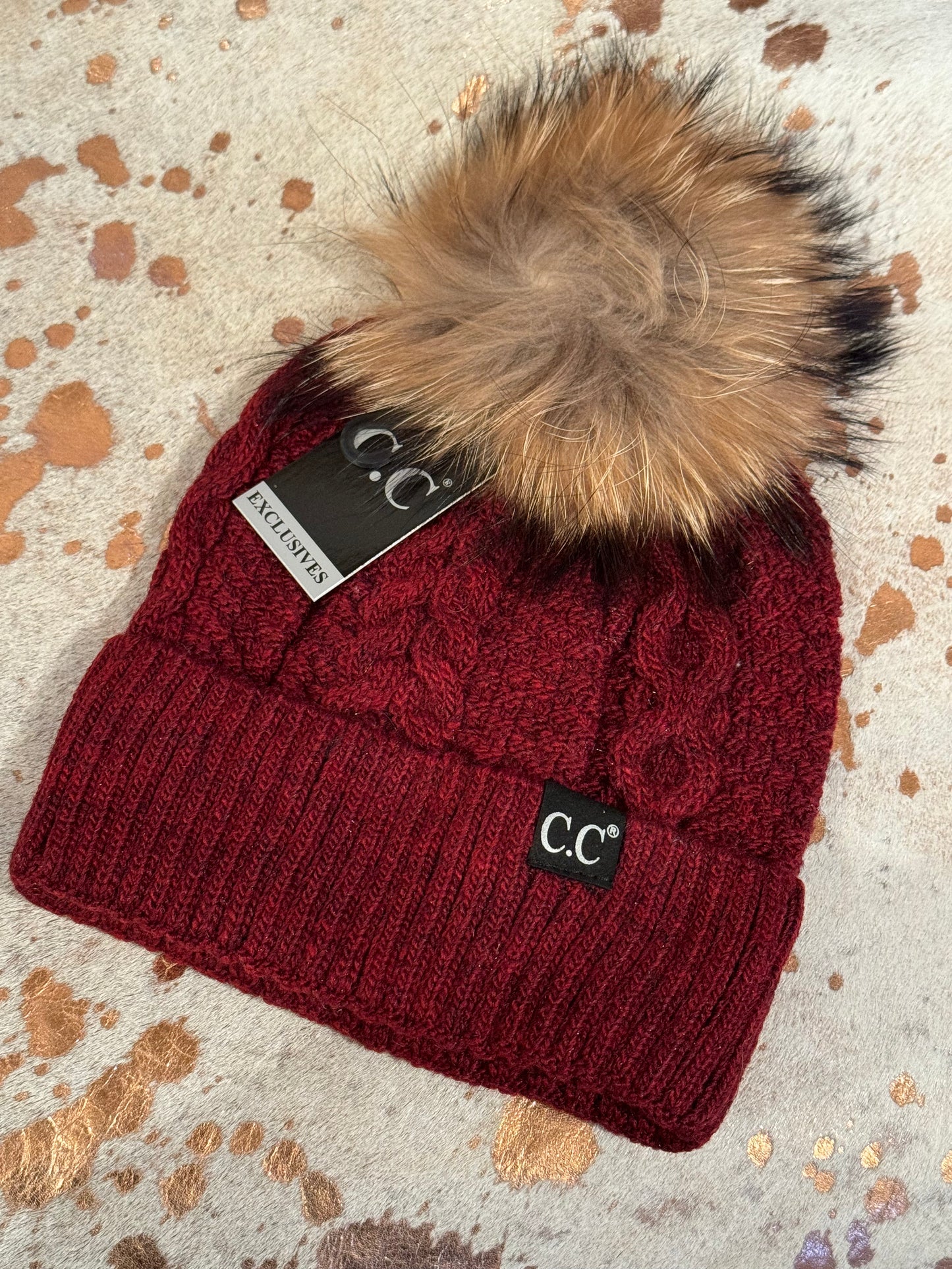 CC Custom Beanie- Exclusive Black Label Ribbed Cuff Fur Pom
