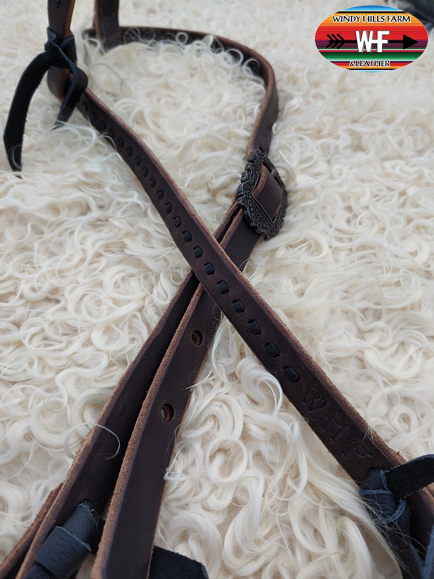 Single ear headstall, Black buckstitch