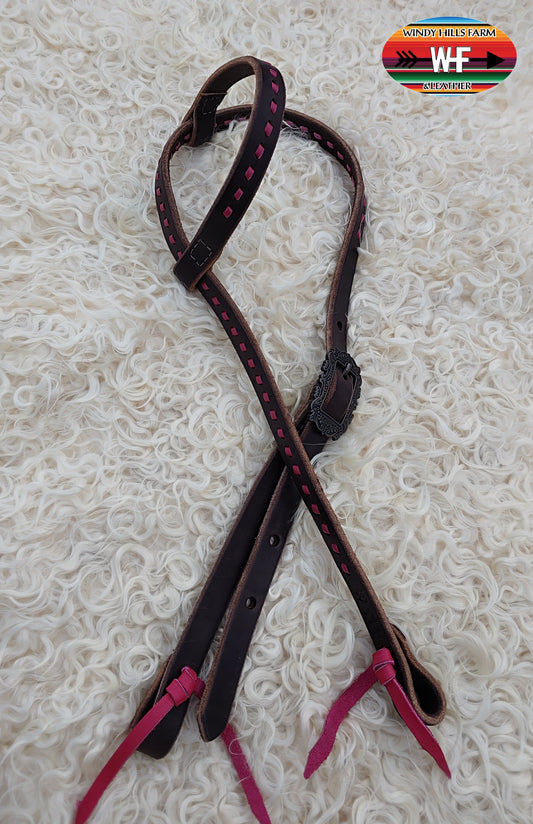 Single ear headstall, pink buckstitch