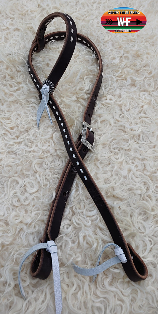 Single ear headstall, white buckstitch