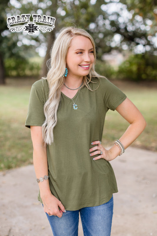 Small Forever Fave Basic Olive Vneck Tee Shirt