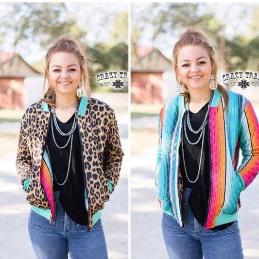 Large Chimmi Change Up Reversible Serape Cheetah Bomber Jacket